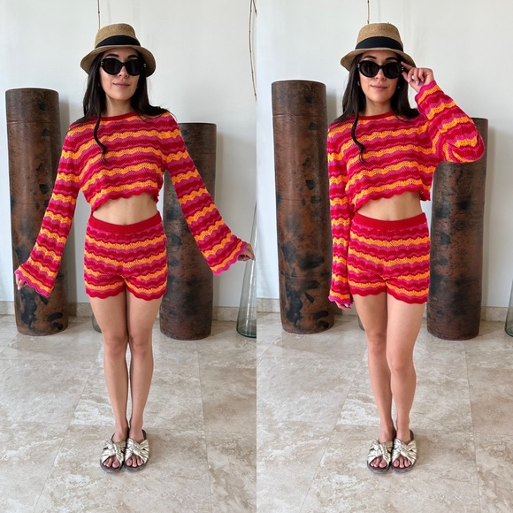 *BLACK FRIDAY SALE* Pacific Beach Chevron Crochet Bell Sleeve Sweater - Picture 5 of 7